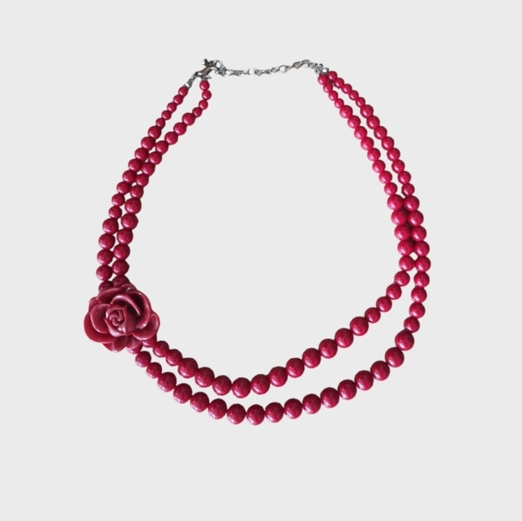 Red rose 2 Strands beaded necklace - Picture 2 of 4